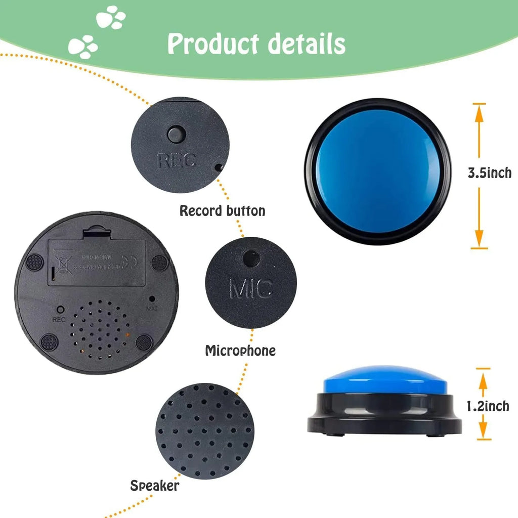 Voice recording button for dog training showing 30-second recording capability in multiple colour choices
