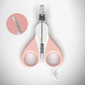 Grey and pink cat nail clippers with safety guard and angled stainless steel blade for pet grooming