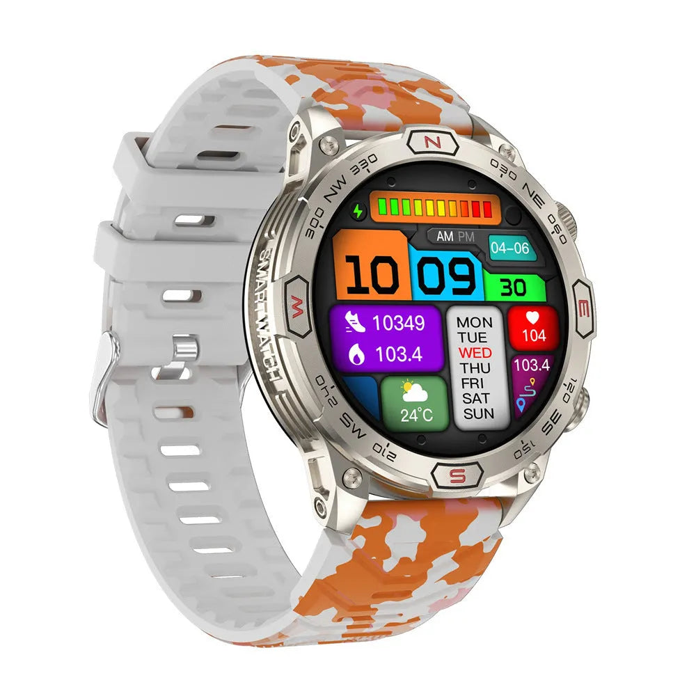 Black sports watch with AMOLED screen showing fitness data on liquid silicone strap