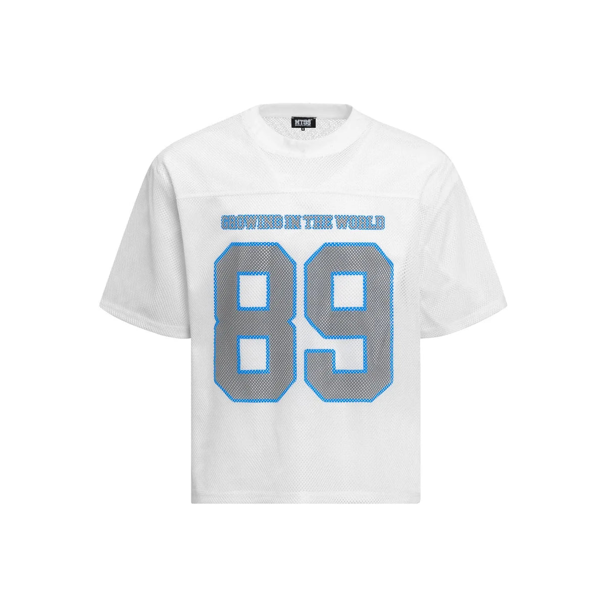 Black loose-fitting casual T-shirt with alphanumeric printing design on front