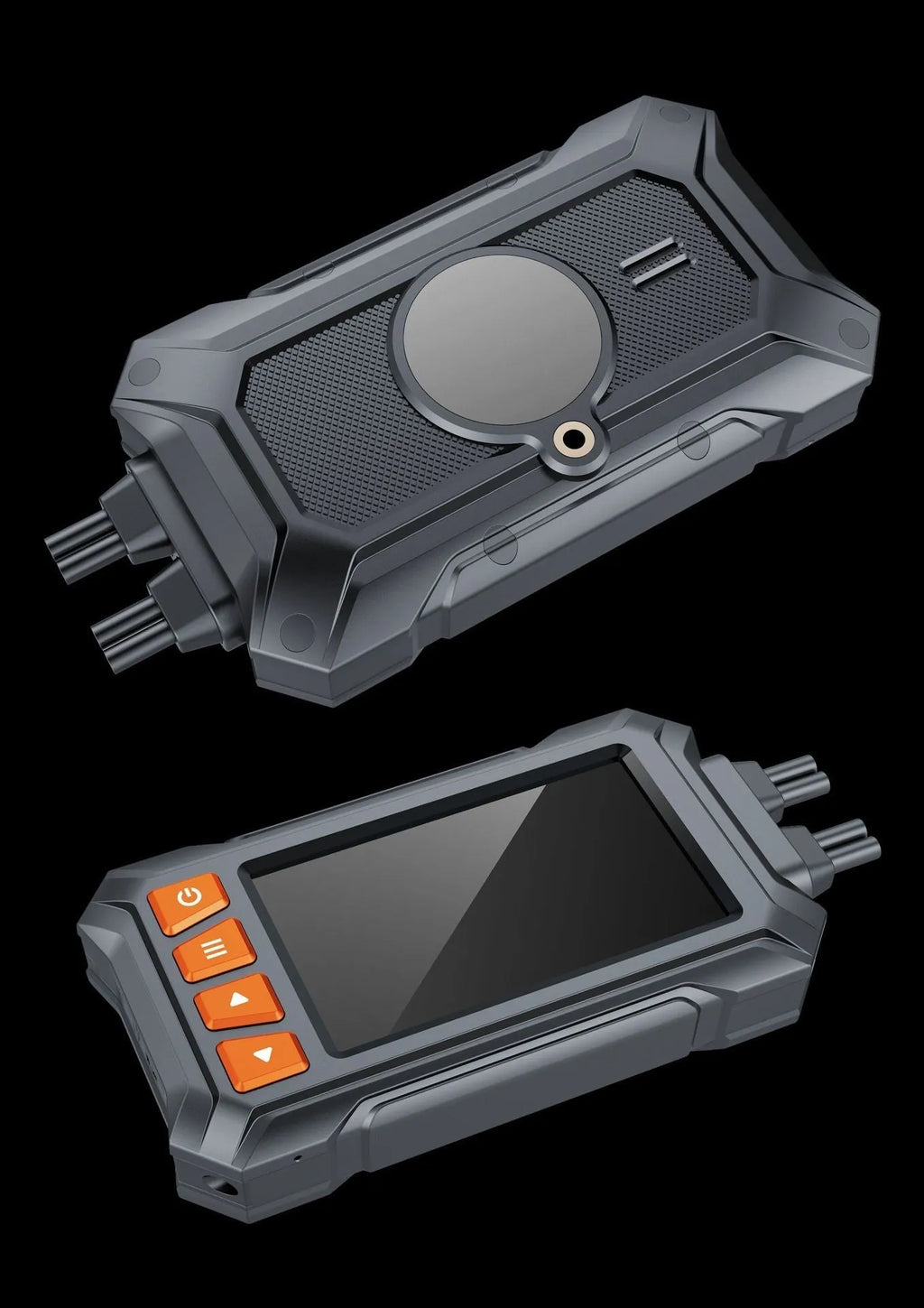 Motorcycle dash camera with dual lenses and GPS module mounted on handlebars