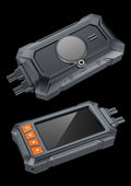 Motorcycle dash camera with dual lenses and GPS module mounted on handlebars