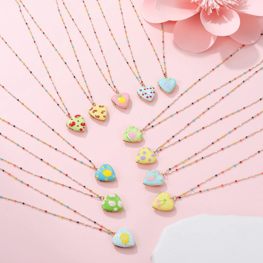 Gold-plated stainless steel fruit pendant necklace with adjustable chain in various colour options