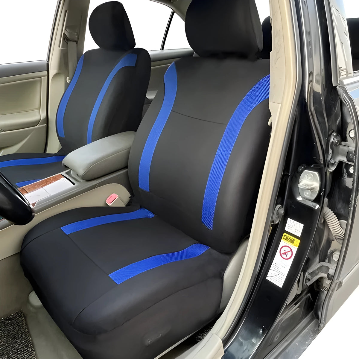 Polyester eyelet fabric car seat cover set with sponge padding in blue colour option