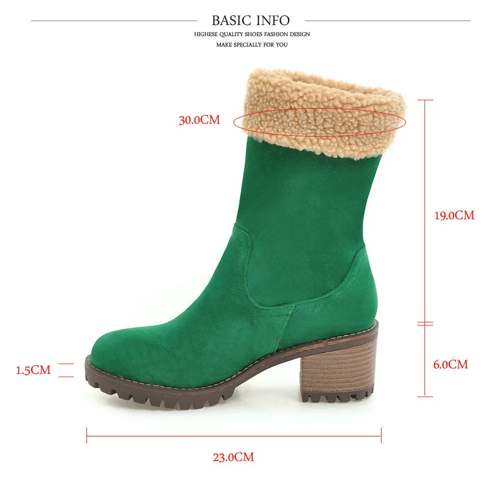 Snow boots with plush lining and rubber sole in black, grey, green, or orange colours