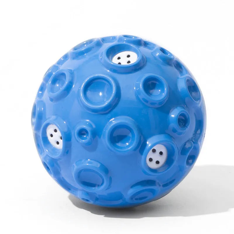 Durable natural rubber dog ball toy with squeaker and teeth-cleaning bumps for aggressive chewers