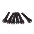 Six matt black ebony guitar string nails with a 5.3mm bayonet diameter for folk acoustic guitars.