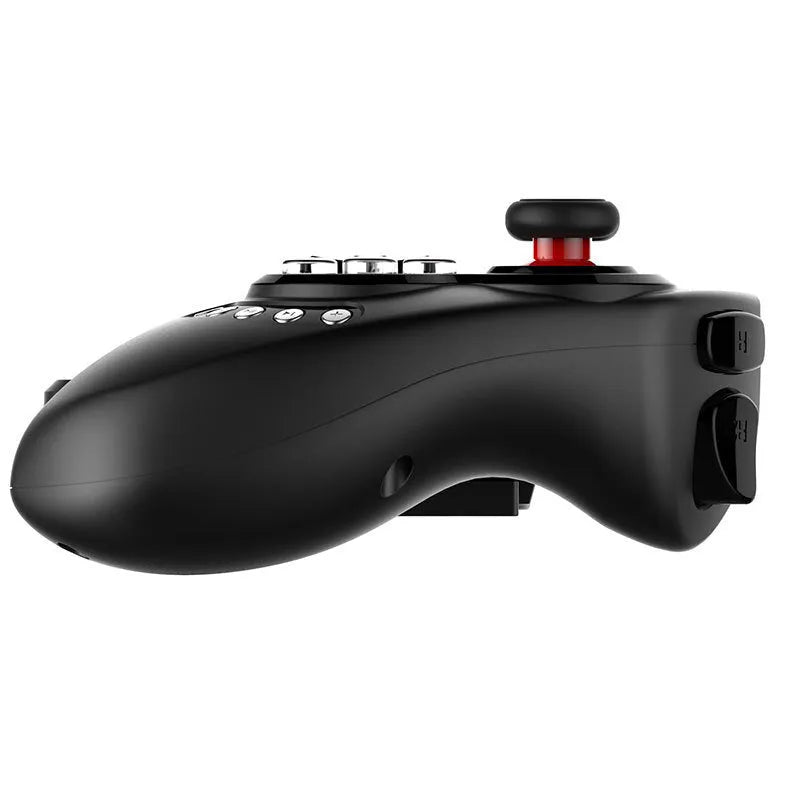 PG-9023 black telescopic wireless game controller extended with a mobile phone attached in the centre