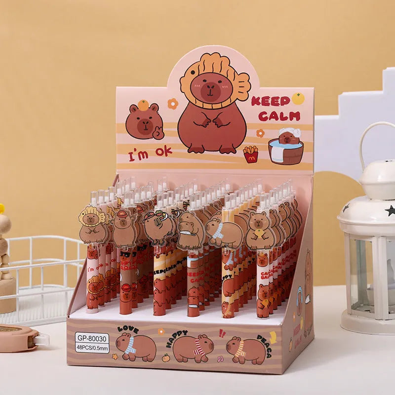 Cartoon bear design 48-piece gel pen set with plastic shells and carbon black ink