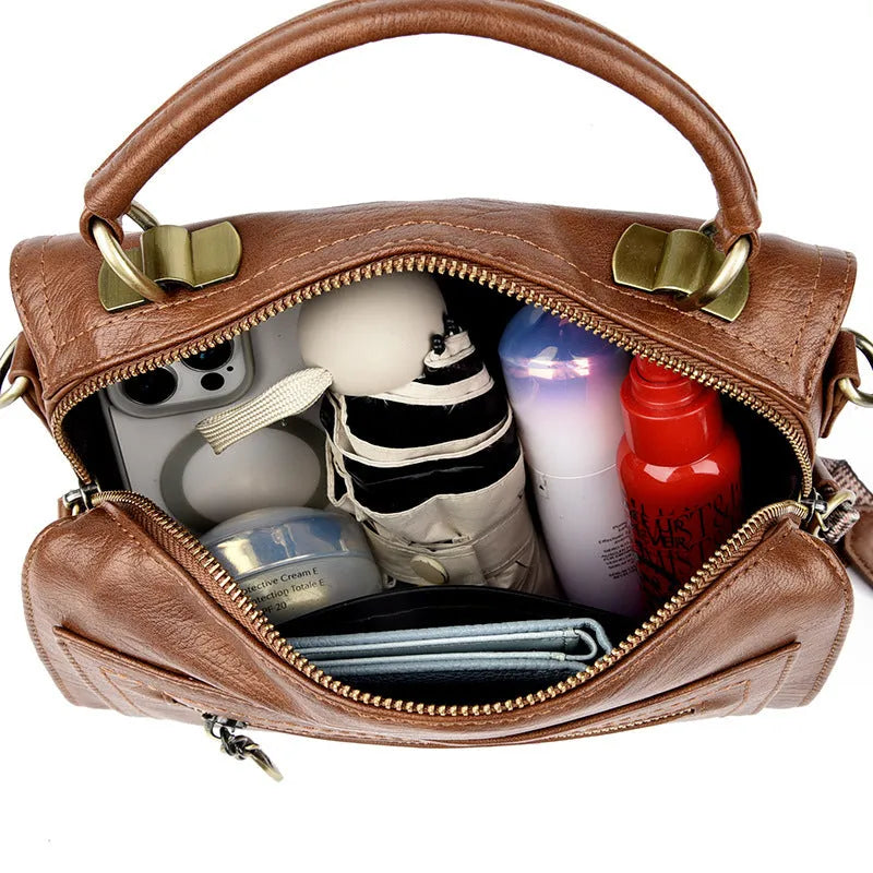 Women's soft PU one-shoulder crossbody bag in horizontal square shape with retro style