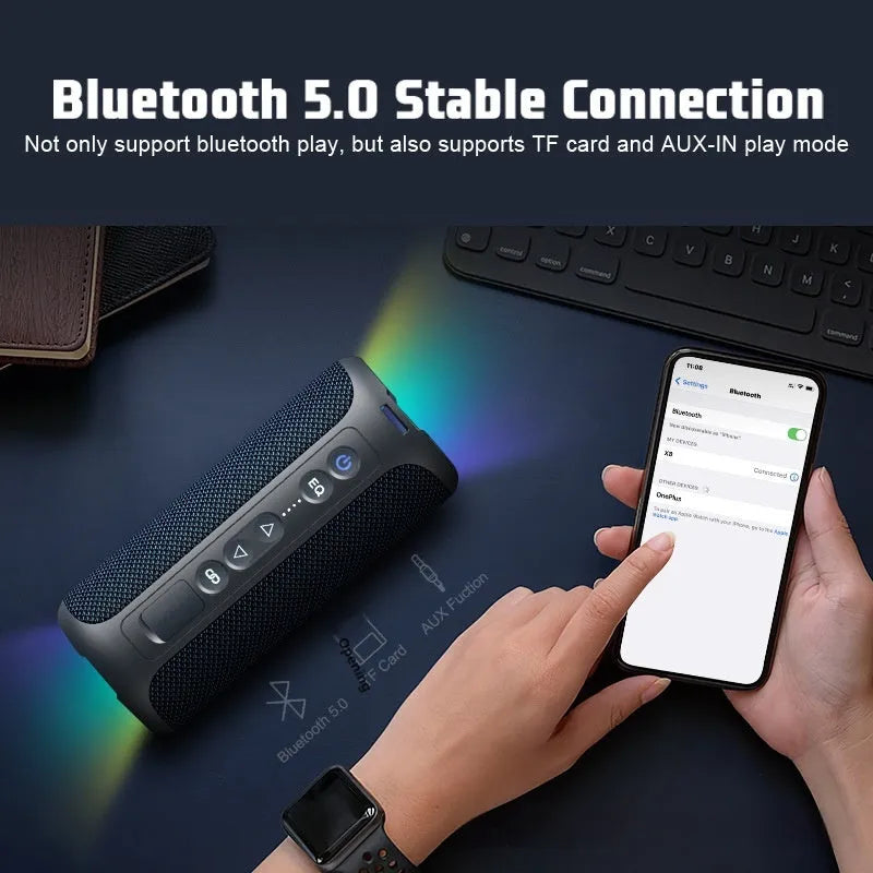 Black and blue 40W wireless Bluetooth fabric speaker with luminous lighting effects