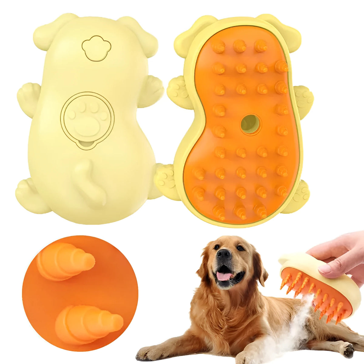 A 3-in-1 steam pet grooming brush for removing tangled hair from cats and dogs.