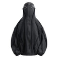 Black men's retro-style hooded coat with zip front and padded lining