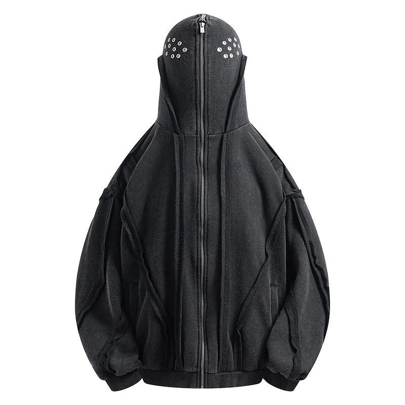 Black men's retro-style hooded coat with zip front and padded lining