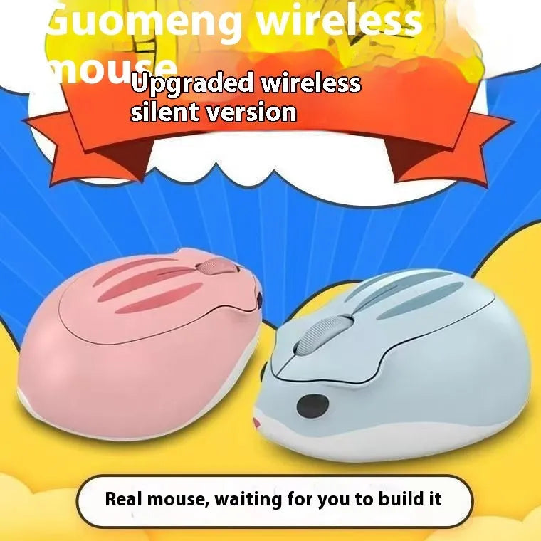 Hamster 109E model wireless Bluetooth silent mouse in grey, pink, or yellow colour.