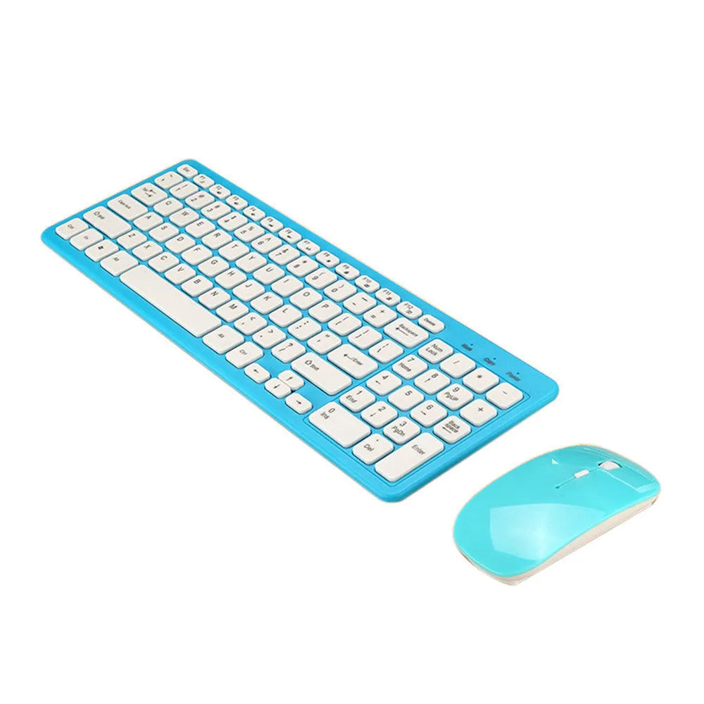 Wireless keyboard and mouse set in black, white, pink, or blue colour options