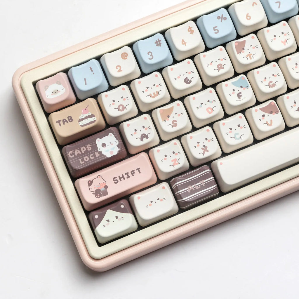 Sea Salt Cat mechanical keyboard PBT key cap set with ocean theme and March 7u spacebar supplement