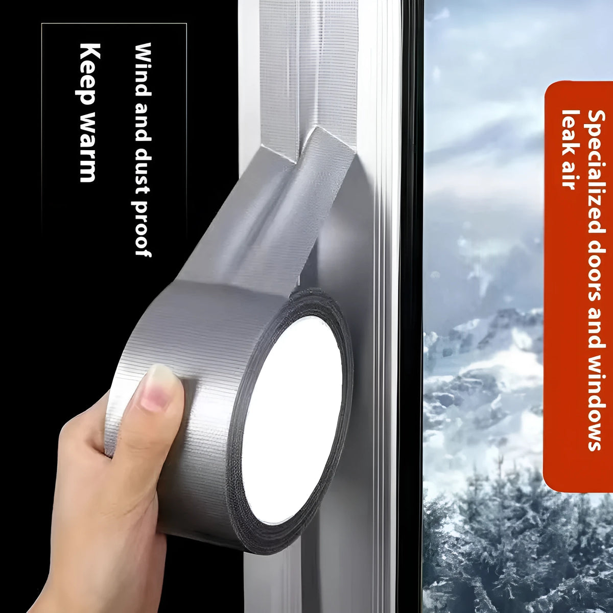 High adhesive thickened windproof sealing tape on roll in transparent, white, and silver grey colours.