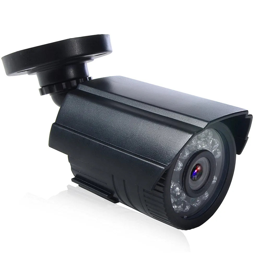 Black HD waterproof security camera with fixed lens for outdoor surveillance