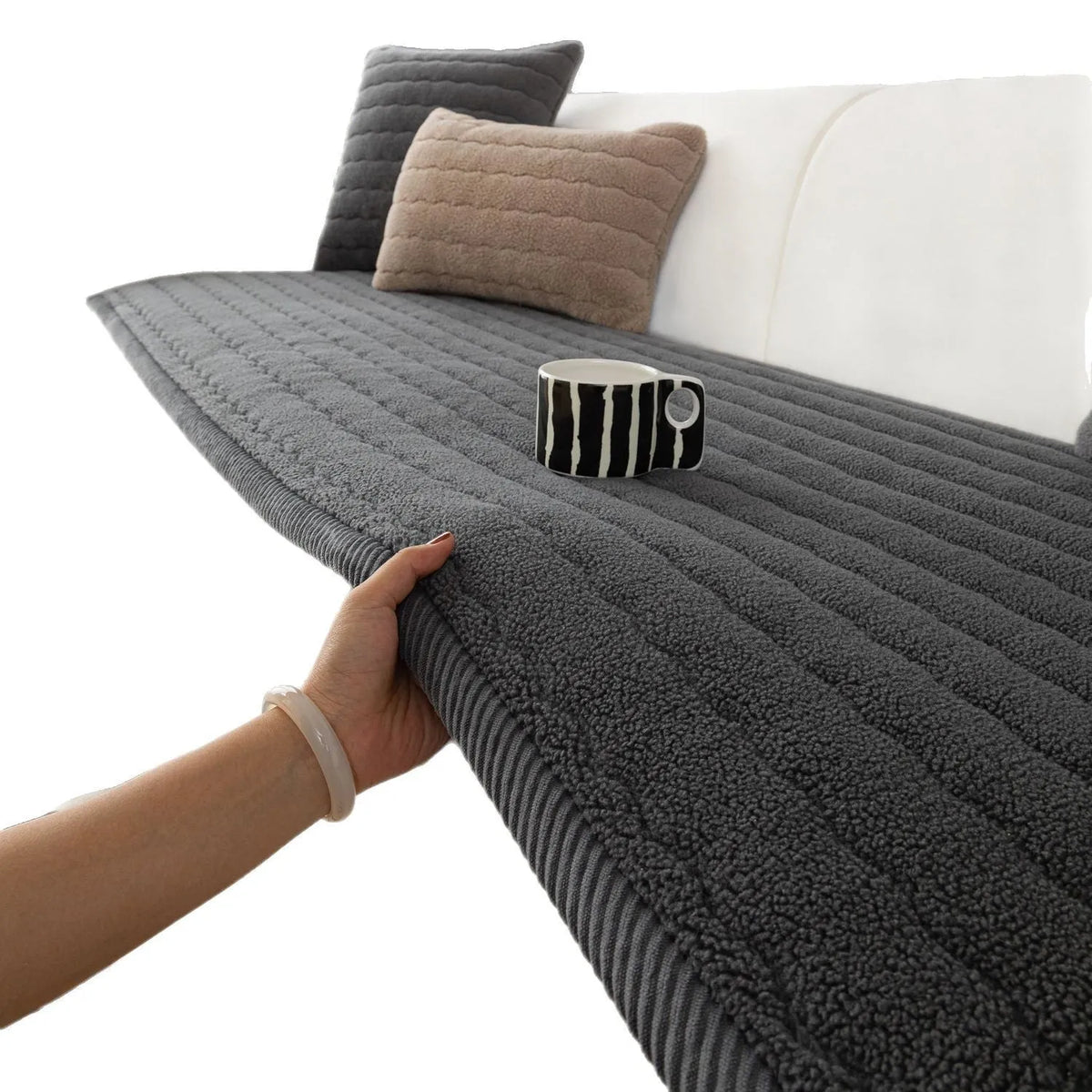 Plush non-slip sofa cushion in solid colour, available in six colours and five sizes from 70x70cm to 70x240cm