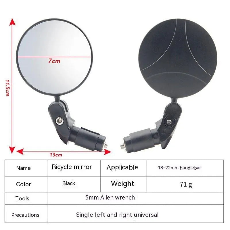 Black ABS convex rearview mirror showing 7cm reflector and 14cm length.