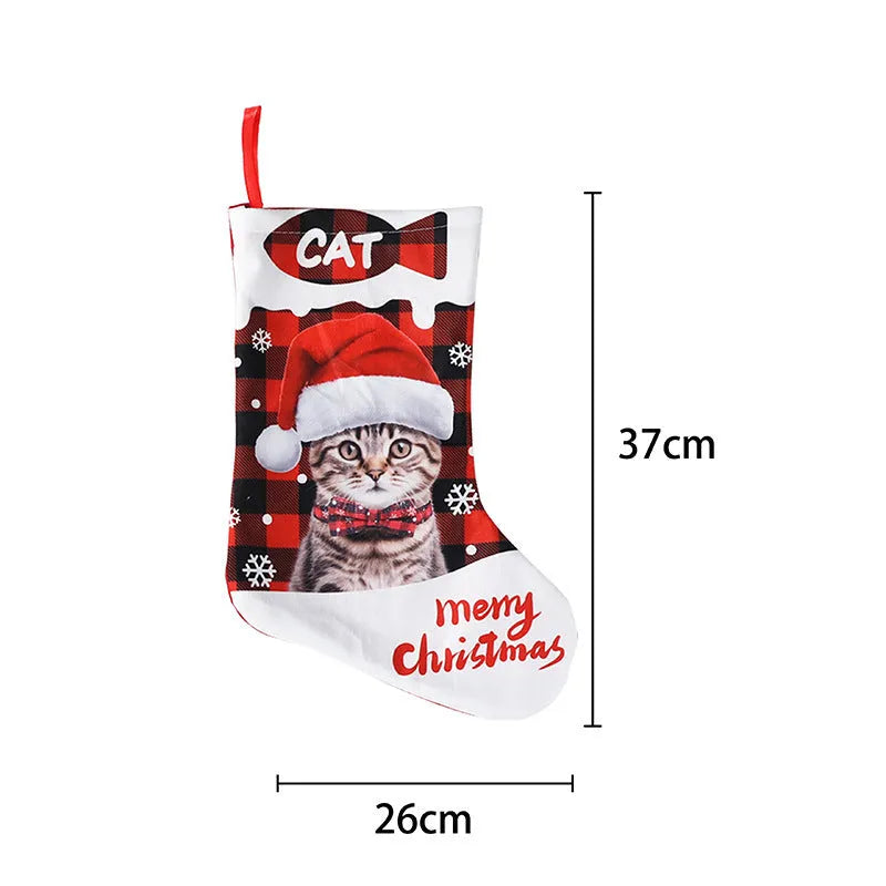 Christmas cloth tablecloth decoration with puppy and cat prints in plaid patterns measuring 26x36cm