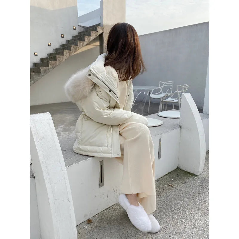 Women's thick knitted high waist wide-leg trousers in straight-leg cut for winter casual wear