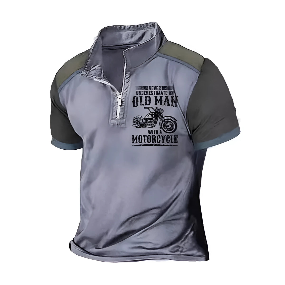 Men's short sleeve polo shirt with digital letter pattern and zipper decoration in polyester fabric