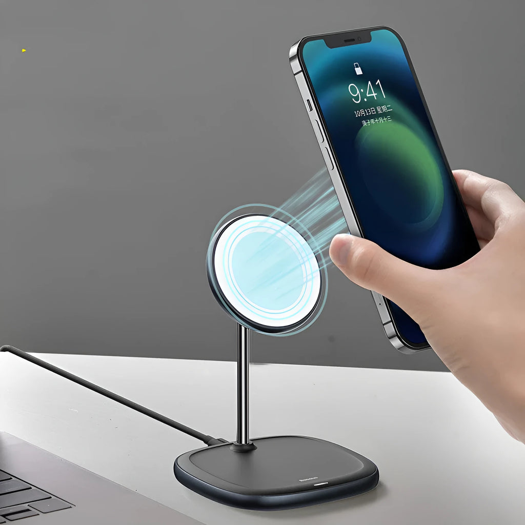 Swan magnetic desktop wireless charger for Apple iPhone 12 in black or white