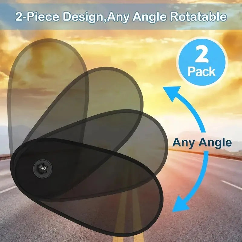 Black breathable car window shade attached to vehicle side window with suction cups