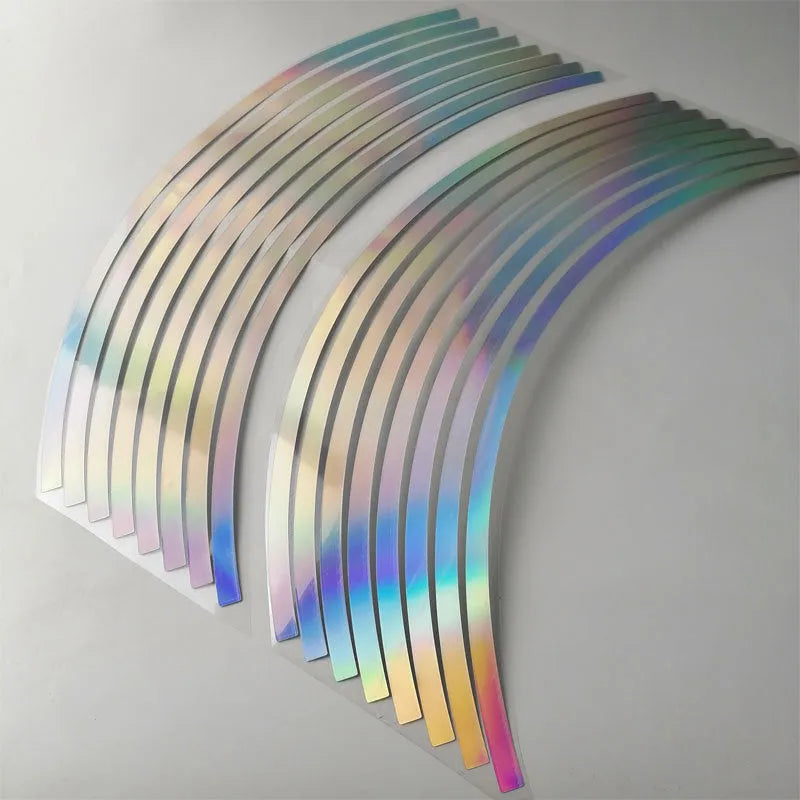 Waterproof reflective wheel stickers for cars and motorcycles in multiple sizes on PET material