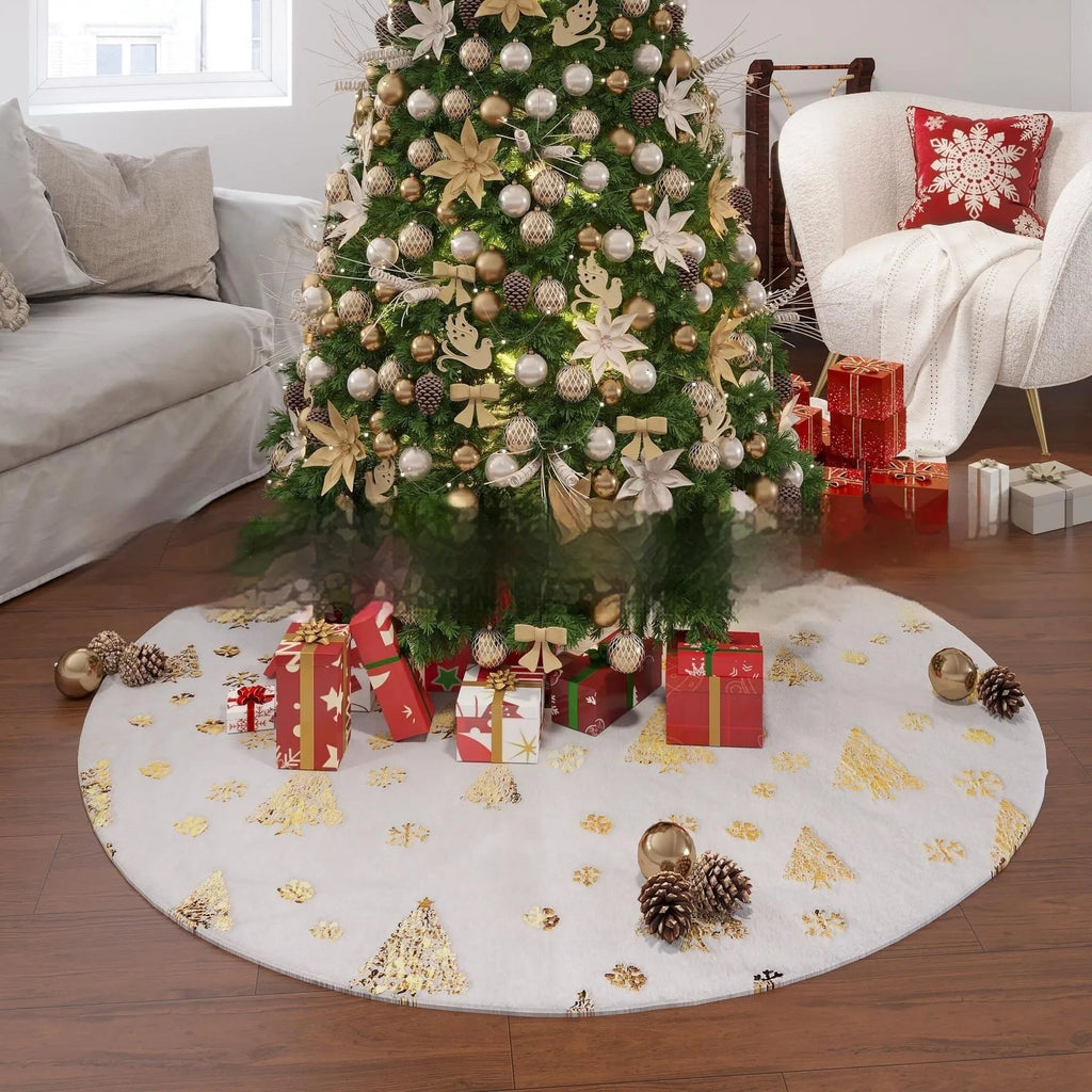 Plush gilding snowflake Christmas tree skirt mat in cedar or star style