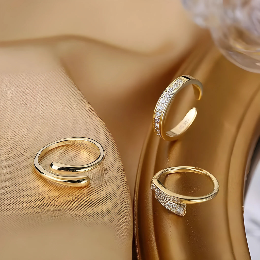 Geometric toe ring with 14K gold plating and water drop or rhinestone decoration options