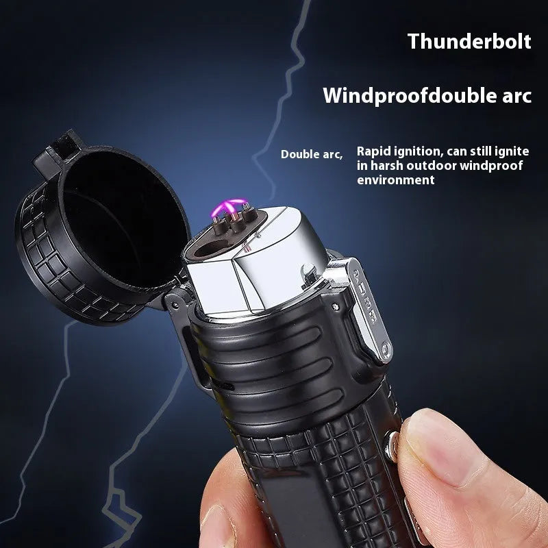 TH727 multi-functional waterproof flashlight lighter in metal construction showing five colour options