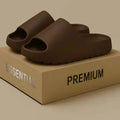 Women's thick sole beach slippers in EVA, shown in black, green, brown, and beige colour options.