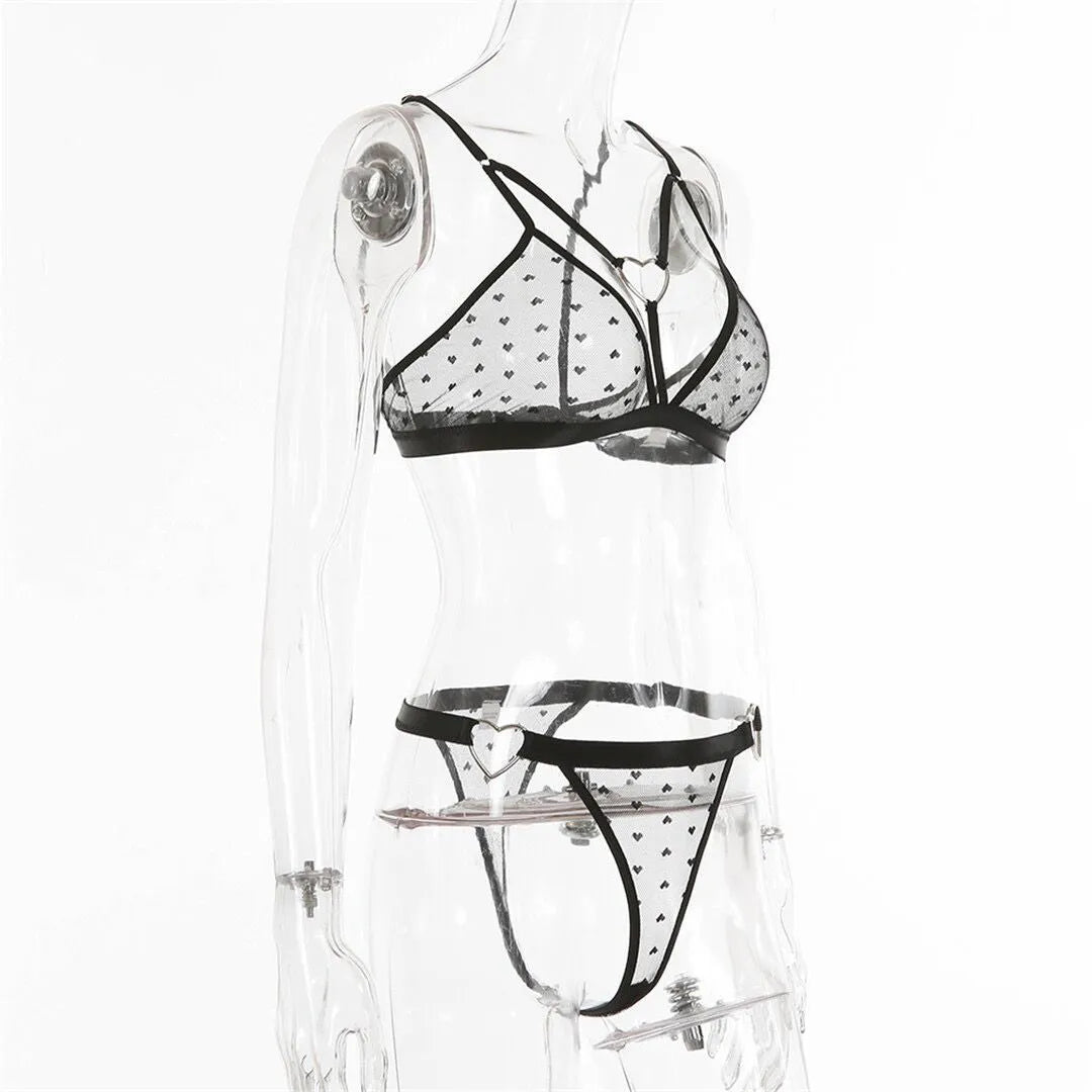 Ladies' mesh three-point two-piece set in spandex fabric showing colour options