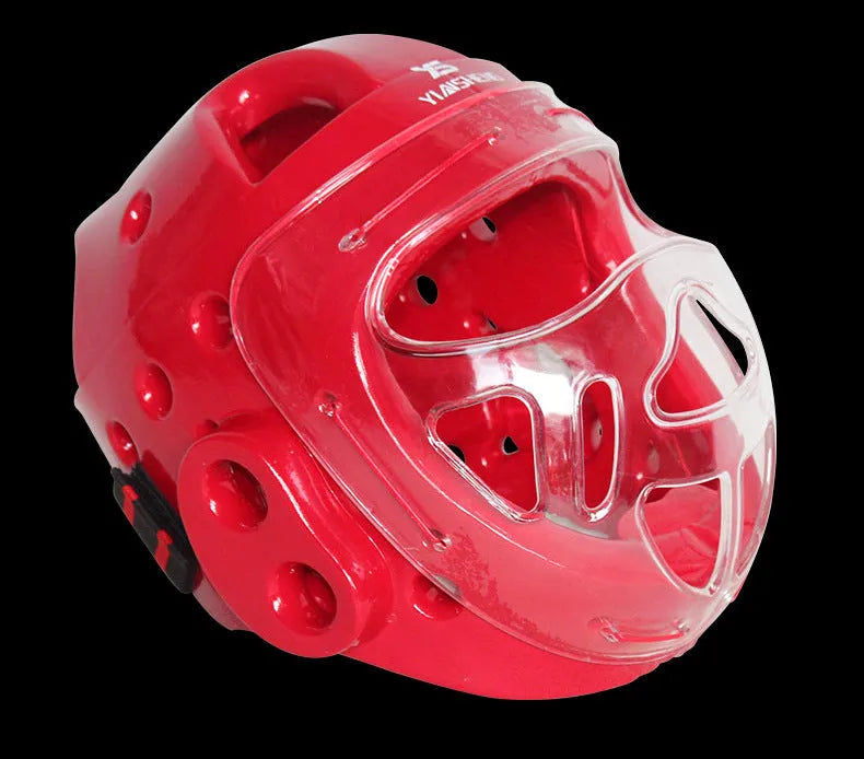 Karate helmet protective equipment for boxing in white, blue, or red colours with size options
