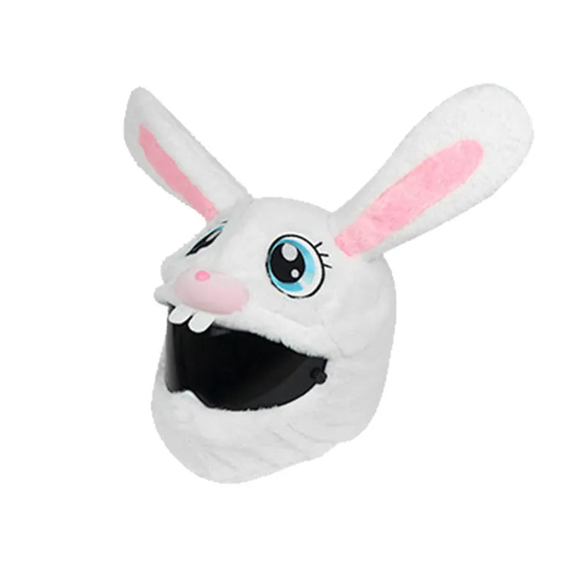 White rabbit head decorative cover on motorcycle helmet with long ears and plush pp cotton material