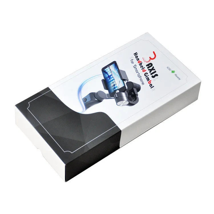 Black 3-axis handheld smartphone gimbal stabilizer on a table