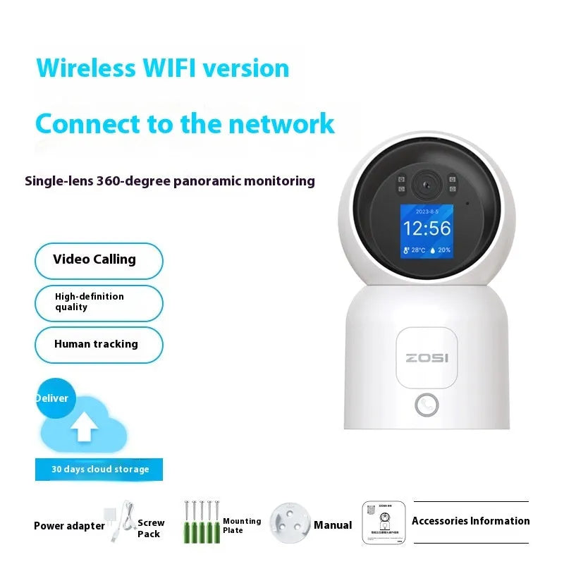 Zhou Shi wireless indoor security camera with plastic housing and screw-fixed mounting bracket
