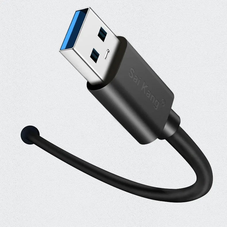 Black USB extension cable with male and female connectors, showing different length options available.