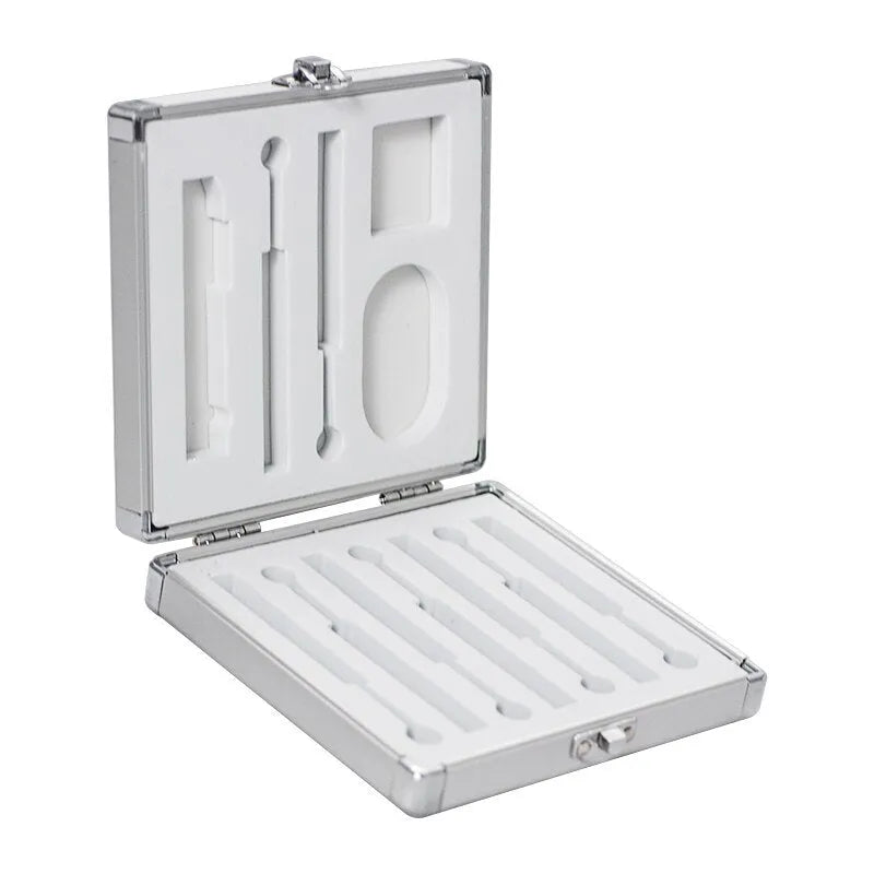 Silver aluminium soldering iron storage box with compact dimensions for tool protection