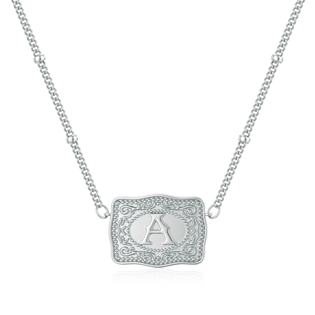 Copper letter necklace with capital alphabet pendant in gold or white k electroplated finish