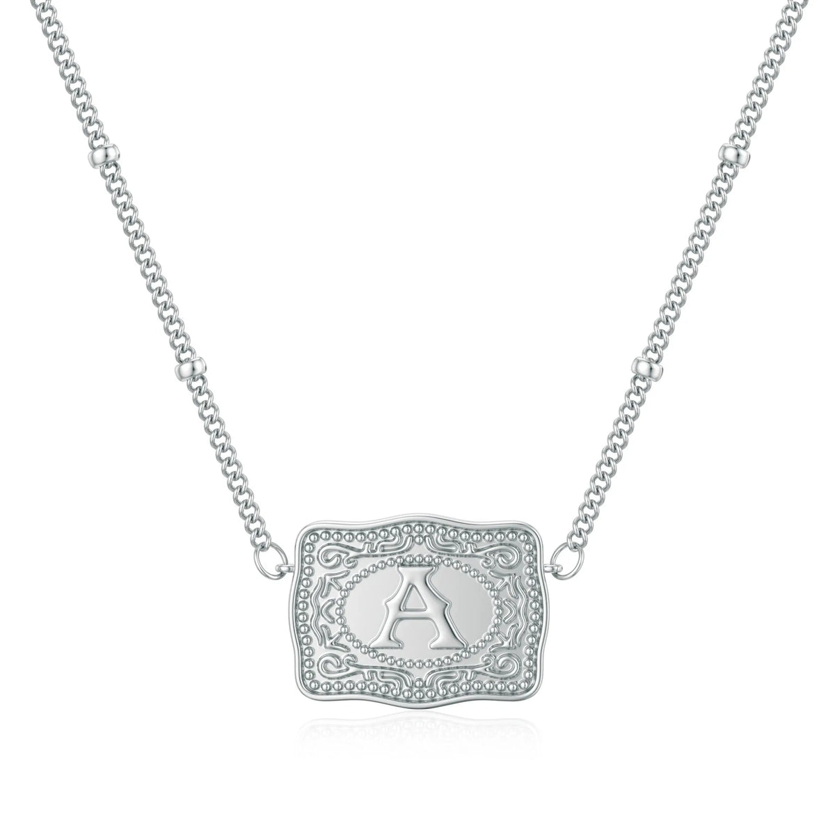 Copper letter necklace with capital alphabet pendant in gold or white k electroplated finish
