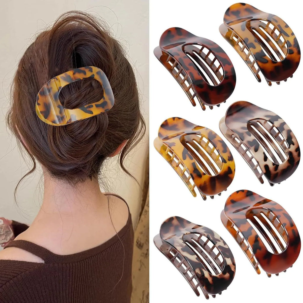 Six nude and rose red plastic hair clips with frosted grip and quadrilateral pointed toe style