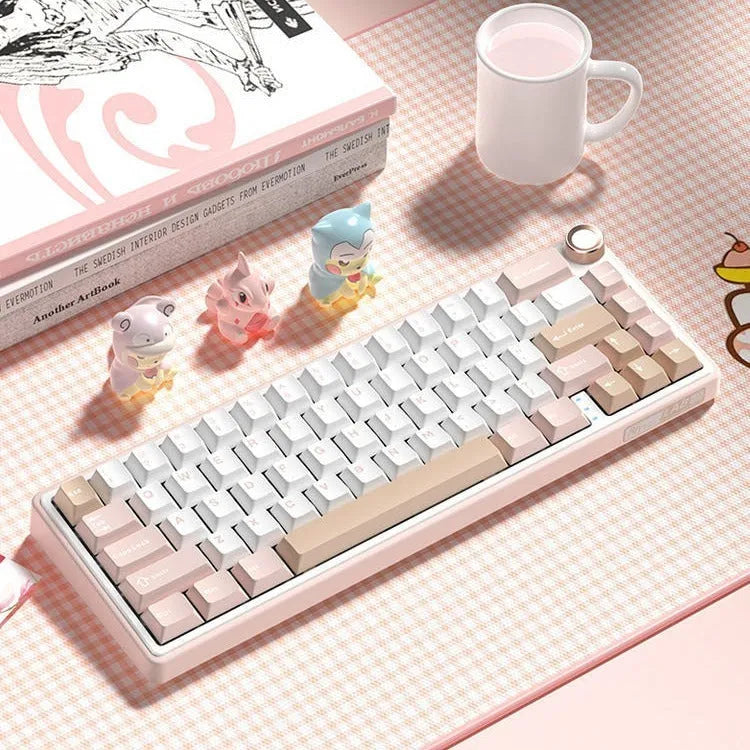 White wireless mechanical keyboard with RGB backlighting on a desk.