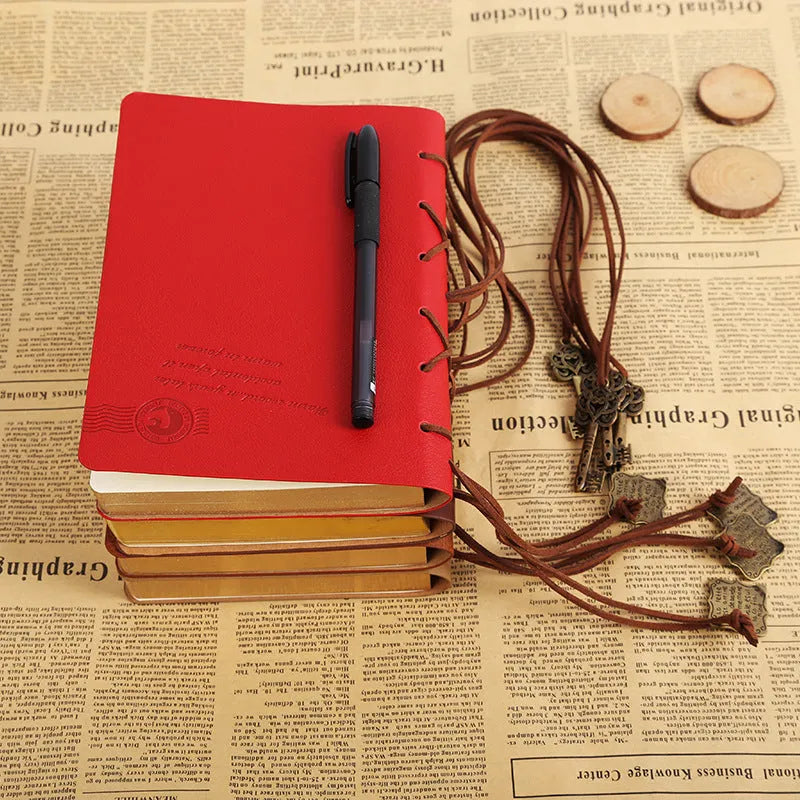 Retro bandage faux leather notebook with 160 sheets, available in large and small sizes with white or kraft paper.