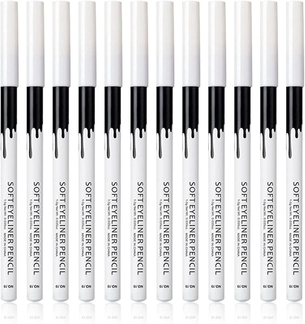 12 white and black retractable eyeliner pencils with sharpener for waterproof makeup application