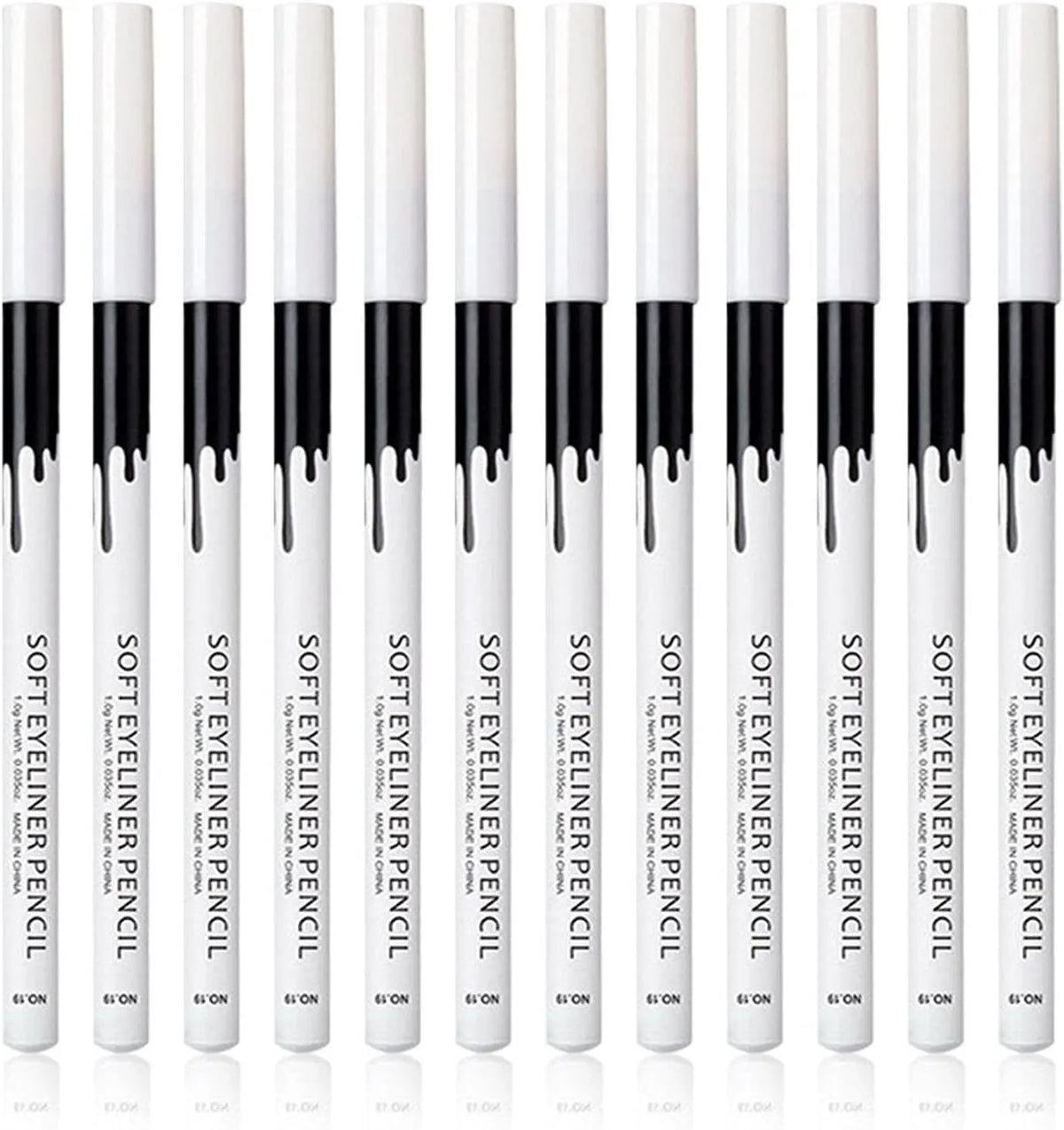 12 white and black retractable eyeliner pencils with sharpener for waterproof makeup application