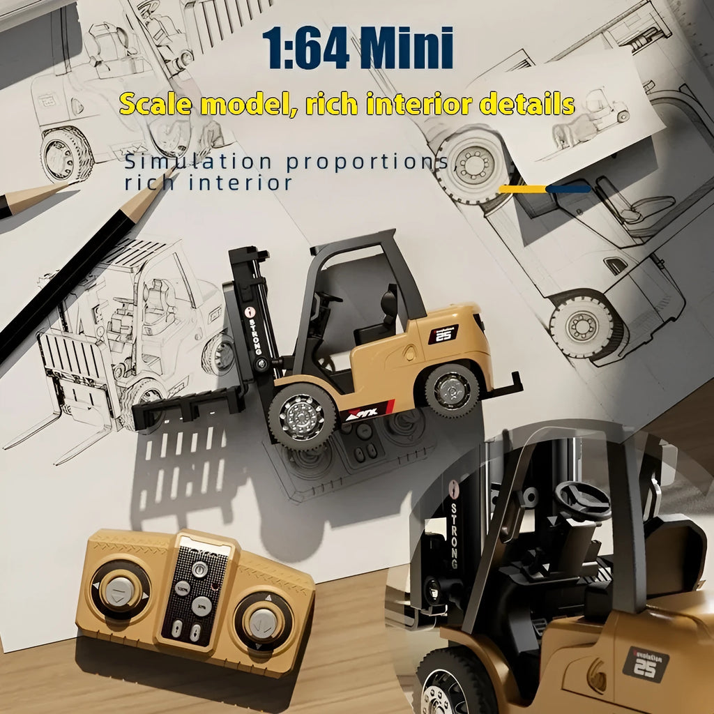 Bluetooth dual-mode remote control 1:64 scale alloy forklift toy with cargo accessories